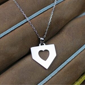 NWT Rare Baseballism Sterling Silver Home Plate Heart Baseball Pendant Necklace